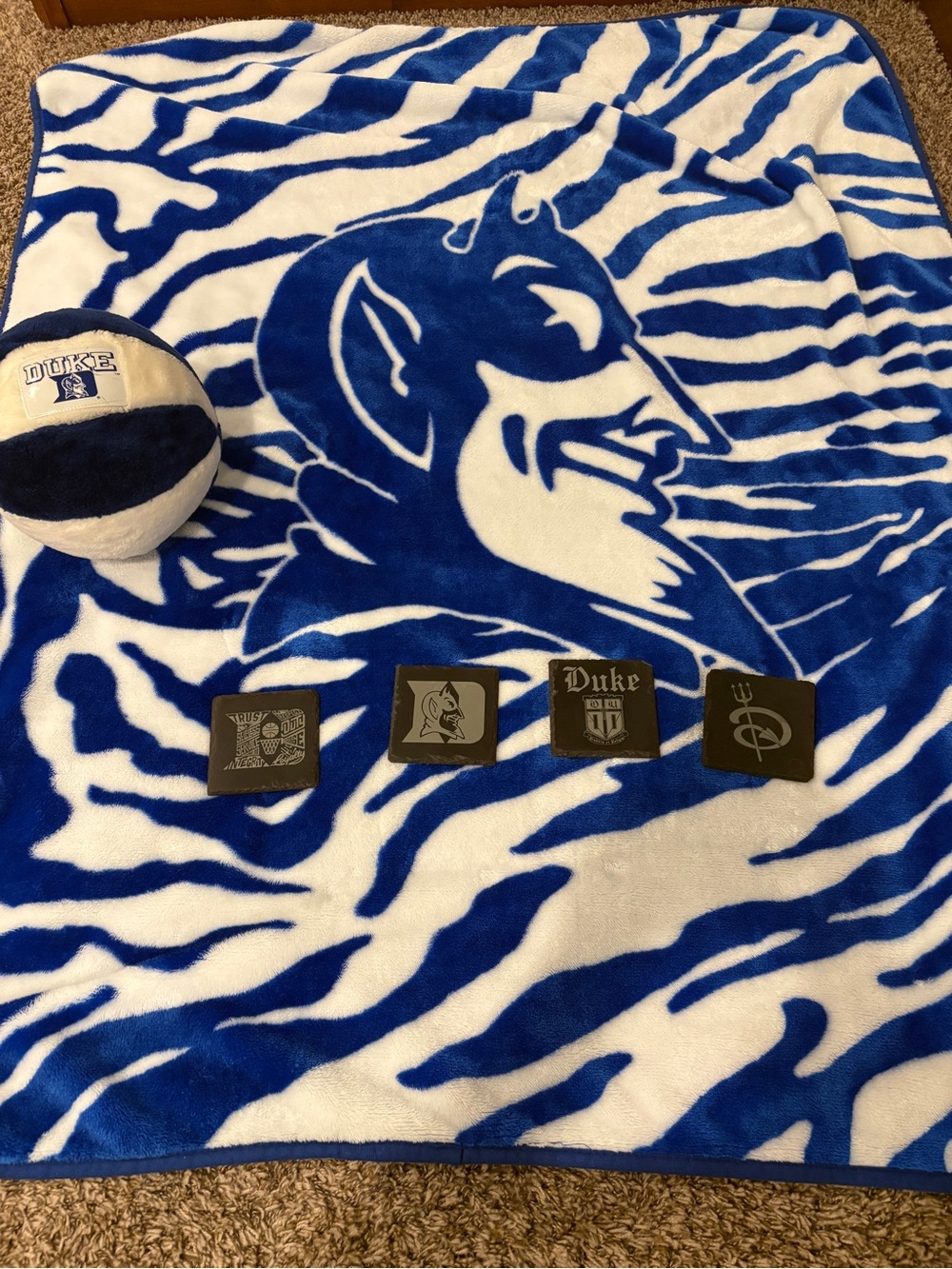 Duke Blue Devils Blanket, Plush Basketball & Coaster Bundle